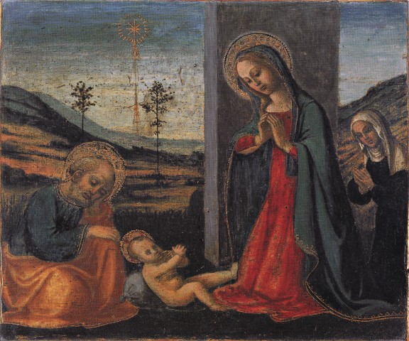 Nimatallah, Giorgio/ Goffi, Roberto — Anonimo fiorentino - sec. XV - Madonna in adorazione del Bambino con san Giuseppe e santa Brigida di Svezia (?) — insieme